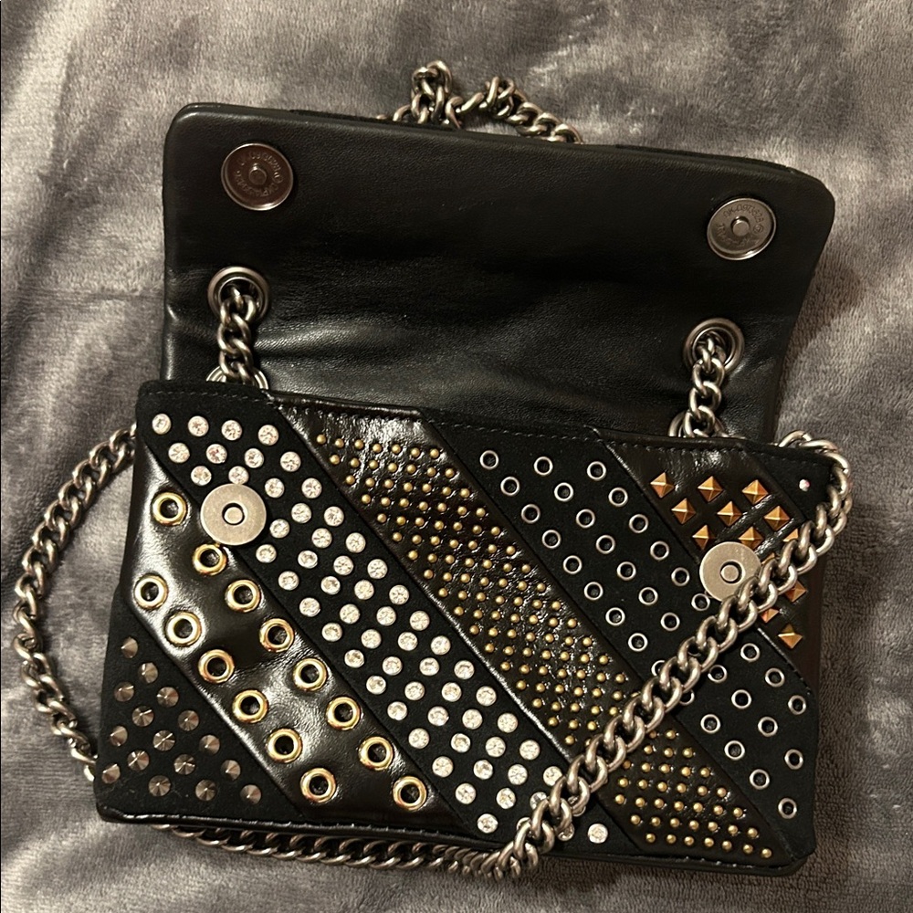 Kurt Geiger (The Kensington)Studded Black and Gold Chain Shoulder Bag - Picture 3 of 5